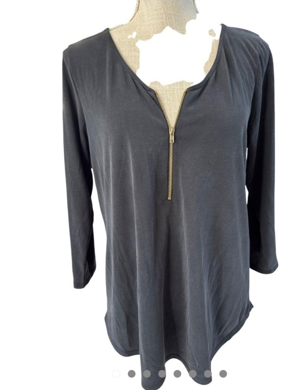 JM Collection Charcoal Long-Sleeve Top with Gold Zip